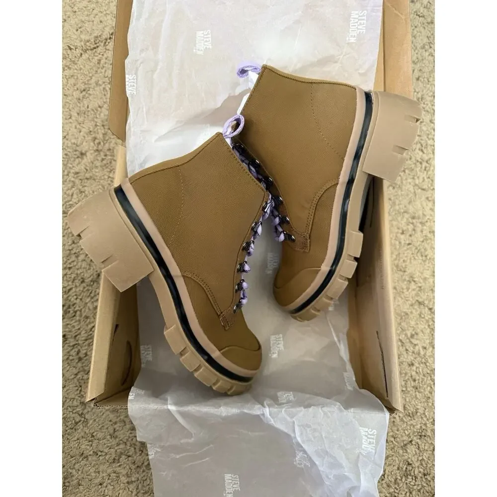 Steve Madden Kids Tan Cognac JHuckle Zipper Lace Up Girls’ Combat Boots Size 3